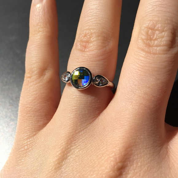 Fragrant Jewels Jewelry - Silver Swarovski Aurora Boreale Crystal Ring